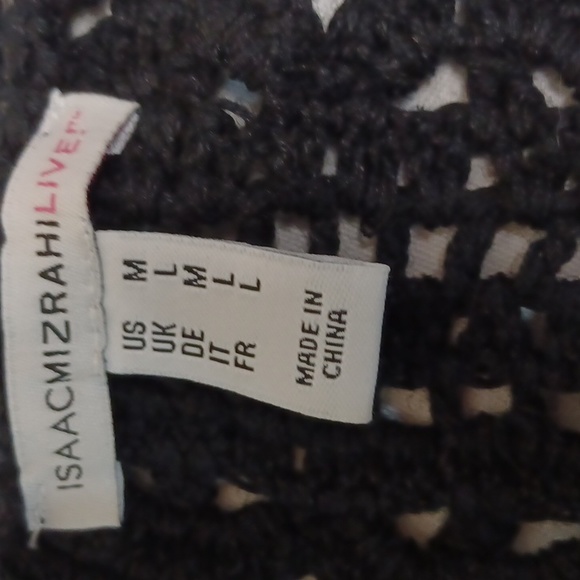 Isaac Mizrahi‎ Live Crochet Open Front Cardigan Black Sweater Size L - Picture 4 of 10